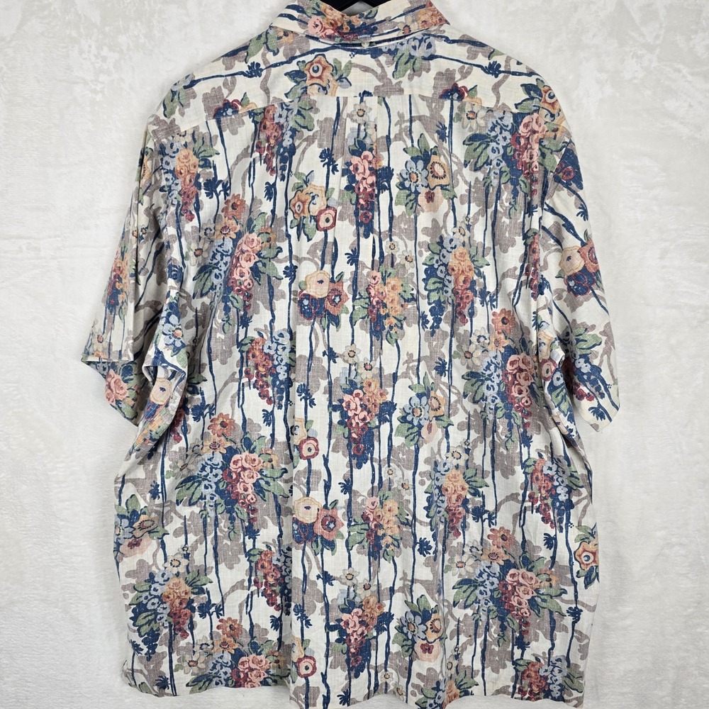 Reyn Spooner 3XL Hawaiian Shirt Floral Stripe Cotton Blend Blue Tan Vintage XXXL - Picture 7 of 7